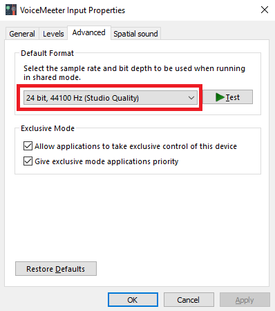 Voicemeeter Input Sample Rate